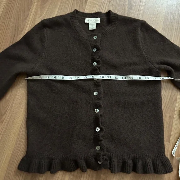 Cynthia Rowley Brown Ruffle Hem Cardigan Sweater - Picture 7 of 8